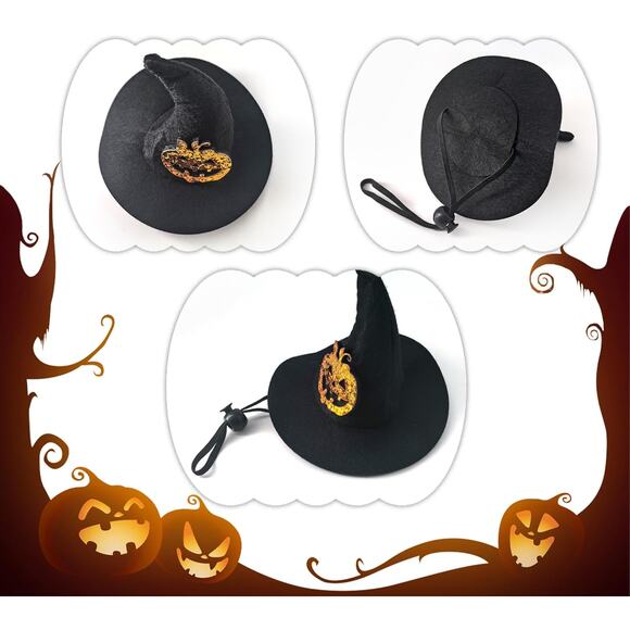 Pet Witch Hat Halloween Costume Black Pumpkin Hat for Cats Small Dogs Medium - Picture 3 of 9